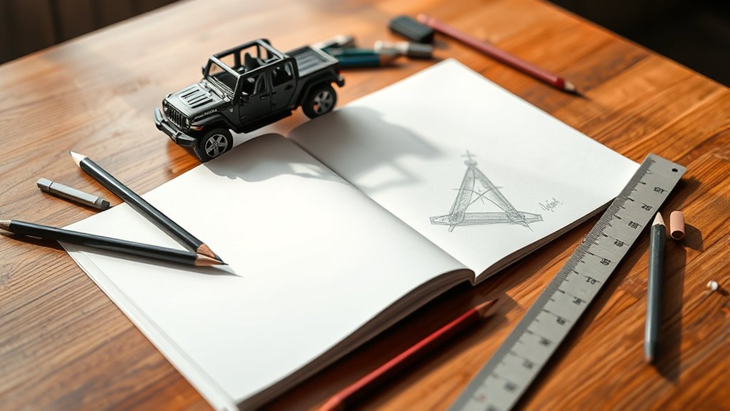 essential jeep drawing materials
